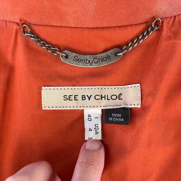 See By Chloe Women's Rusty Red Lamb Leather Belted Jacket Sizes 4 - Picture 15 of 16